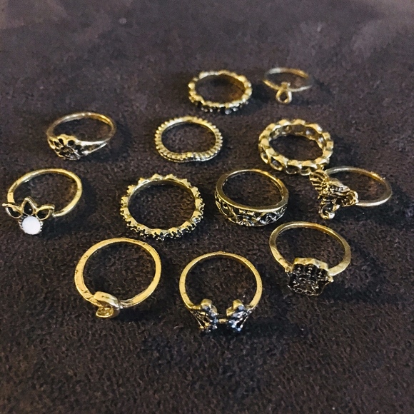 12pcs Gold Boho Stack Ring Set - Picture 2 of 3